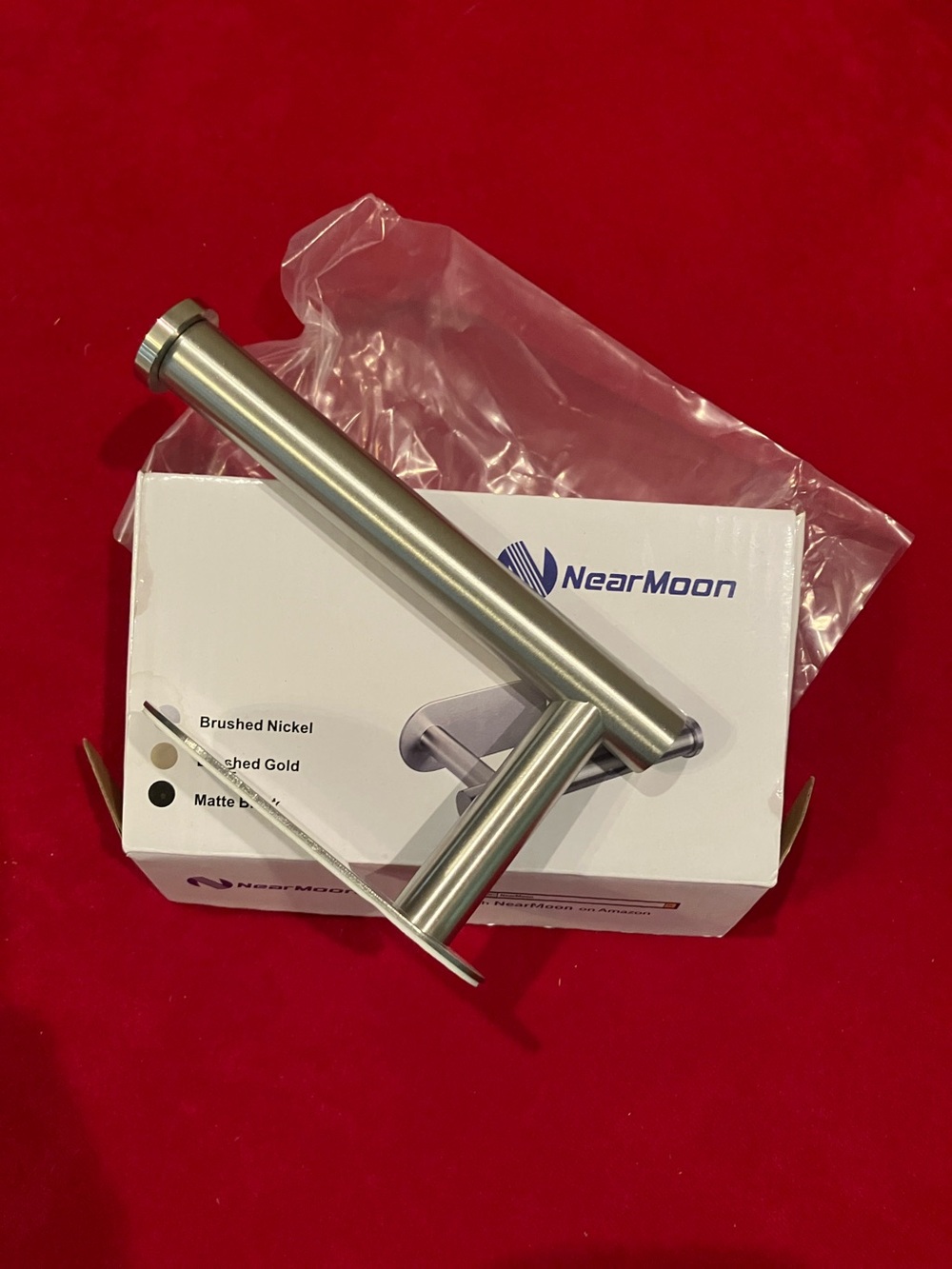 Near Moon Brushed Nickel Self Adhesive Toilet Paper Holder (New in Box)